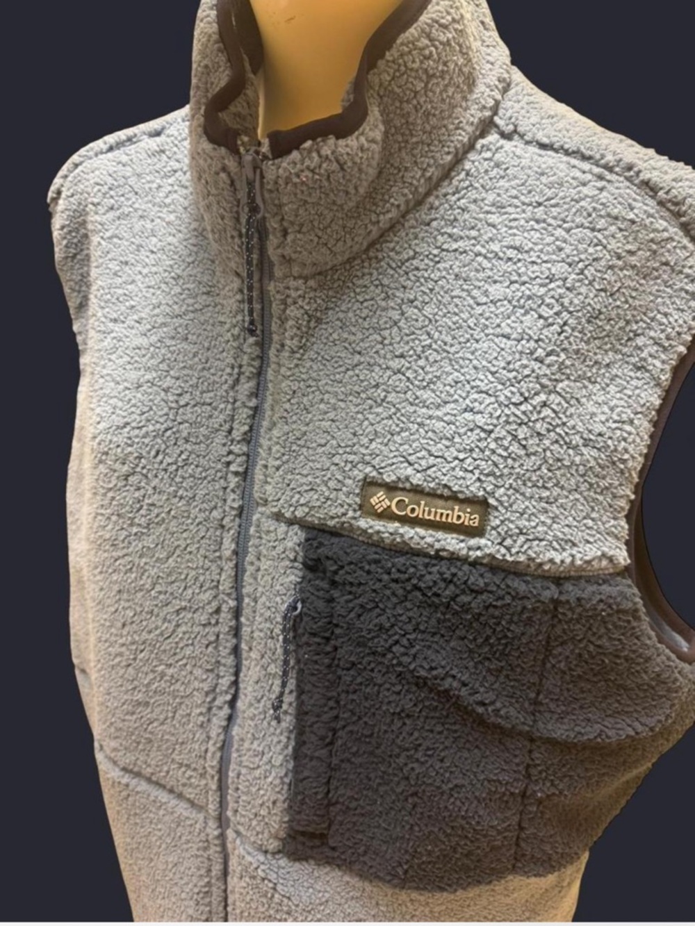 Columbia Light Gray and Dark Gray Sherpa Fleece Vest